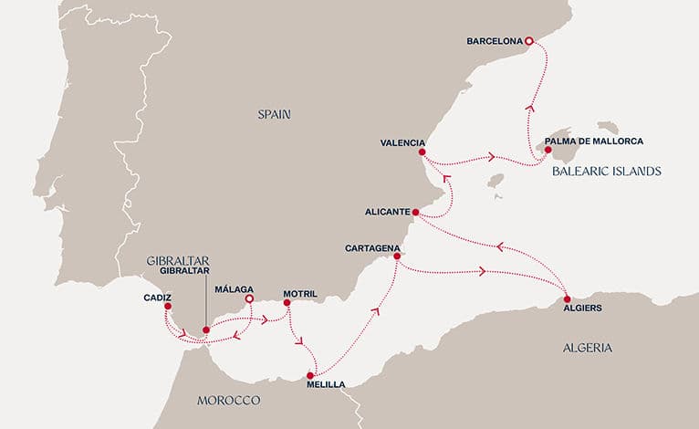 10 nights Mediterranean cruise on EXPLORA V 
from 🇪🇸 Málaga to 🇪🇸 Barcelona 