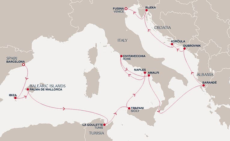 14 nights Mediterranean cruise on EXPLORA VI 
from 🇪🇸 Barcelona to 🇮🇹 Fusina 