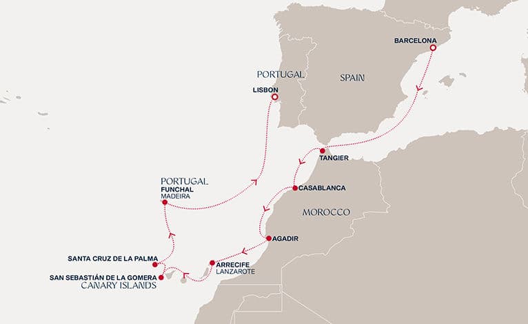 12 nights Mediterranean cruise on EXPLORA II 
from 🇪🇸 Barcelona to 🇵🇹 Lisbon 