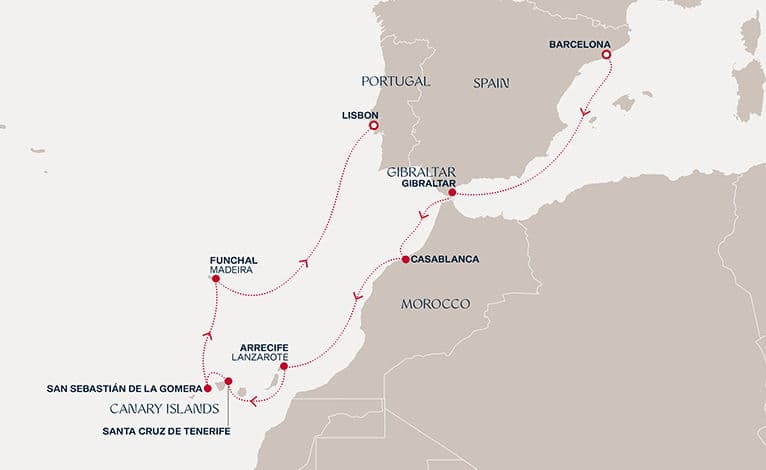 12 nights Mediterranean cruise on EXPLORA II 
from 🇪🇸 Barcelona to 🇵🇹 Lisbon 