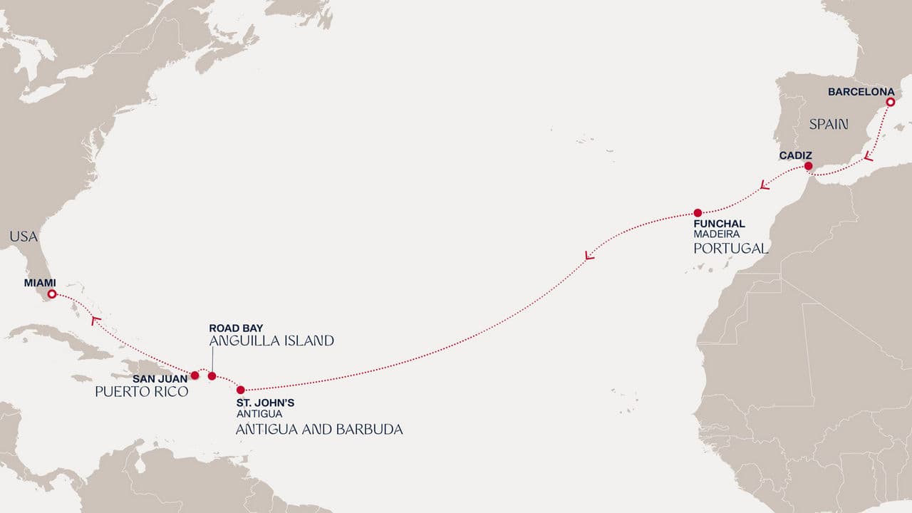 16 nights Transatlantic cruise on EXPLORA II 
from 🇪🇸 Barcelona to 🇺🇸 Miami 