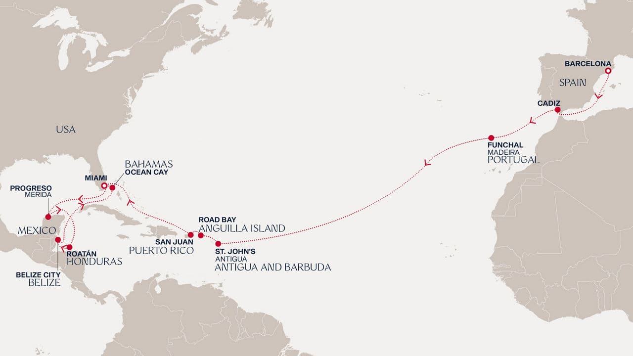 24 nights Transatlantic cruise on EXPLORA I 
from 🇪🇸 Barcelona to 🇺🇸 Miami 