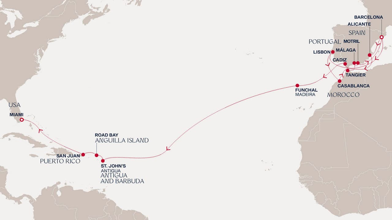 27 nights Transatlantic cruise on EXPLORA I 
from 🇪🇸 Barcelona to 🇺🇸 Miami 