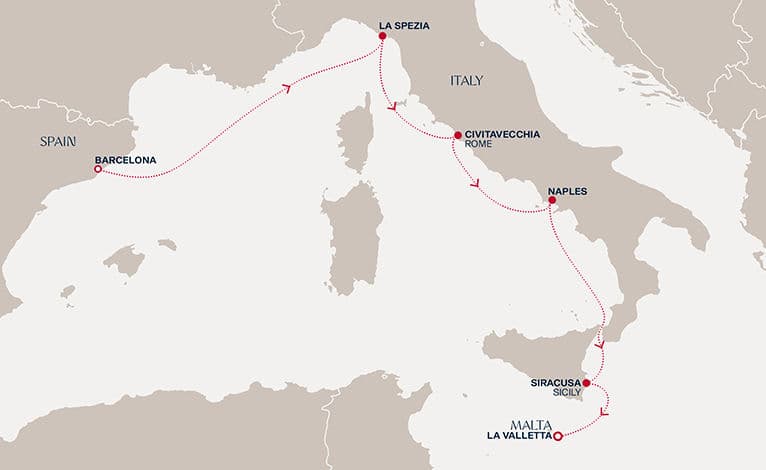6 nights Mediterranean cruise on EXPLORA II 
from 🇪🇸 Barcelona to 🇲🇹 Valletta 