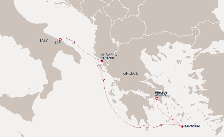 4 nights Mediterranean cruise on EXPLORA II 
from 🇮🇹 Bari to 🇬🇷 Piraeus 
