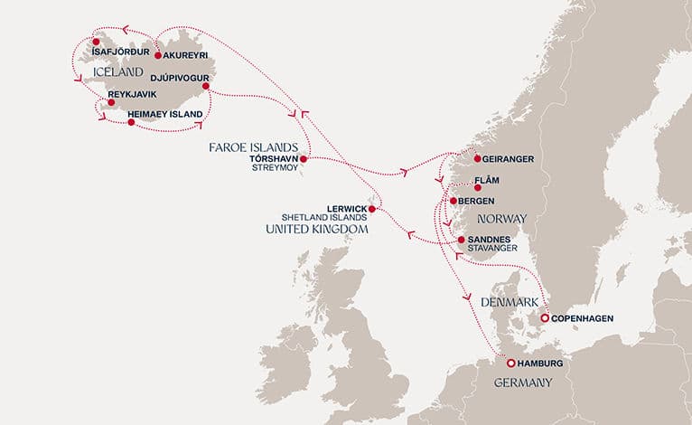 16 nights North European cruise on EXPLORA V 
from 🇩🇰 Copenhagen to 🇩🇪 Hamburg 