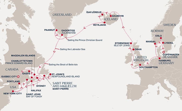 38 nights Transatlantic cruise on EXPLORA V 
from 🇩🇰 Copenhagen to 🇨🇦 Quebec City 