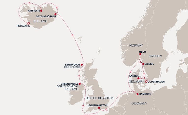 15 nights North European cruise on EXPLORA IV 
from 🇩🇰 Copenhagen to 🇮🇸 Reykjavík 
