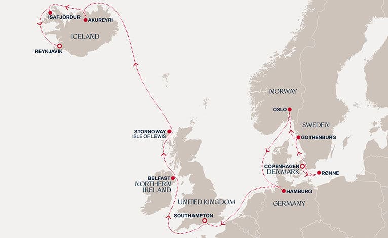 15 nights North European cruise on EXPLORA IV 
from 🇩🇰 Copenhagen to 🇮🇸 Reykjavík 