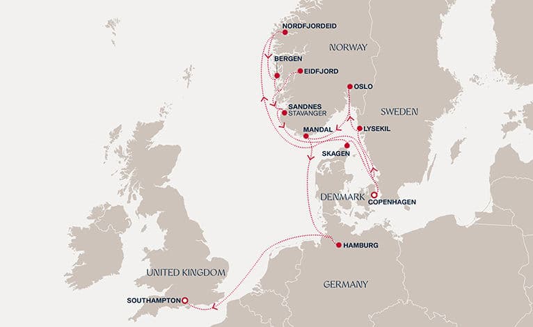 14 nights North European cruise on EXPLORA V 
from 🇩🇰 Copenhagen to 🇬🇧 Southampton 