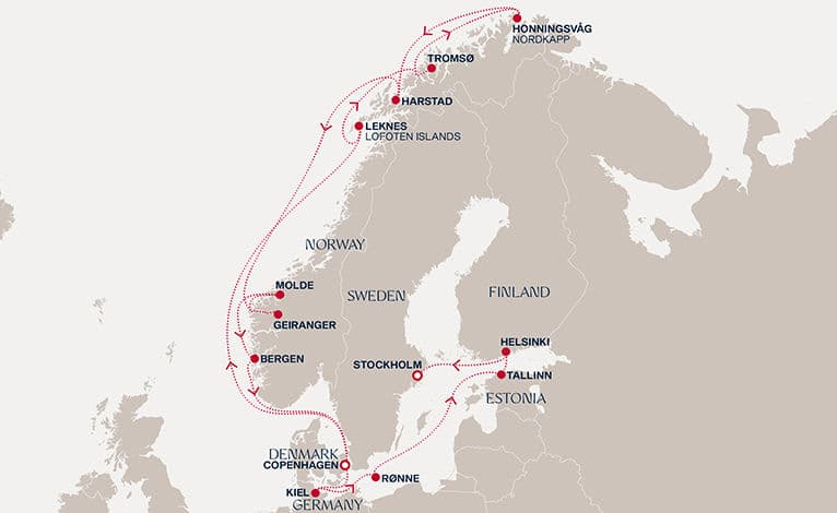 19 nights North European cruise on EXPLORA V 
from 🇩🇰 Copenhagen to 🇸🇪 Stockholm 