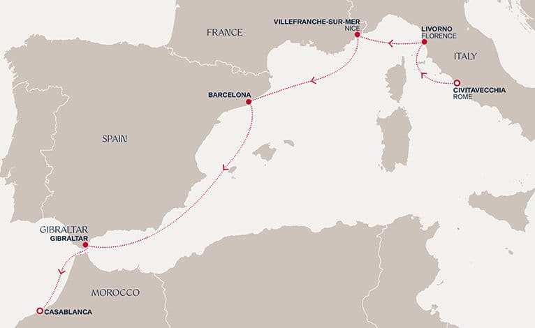 8 nights Mediterranean cruise on EXPLORA II 
from 🇮🇹 Civitavecchia to 🇲🇦 Casablanca 