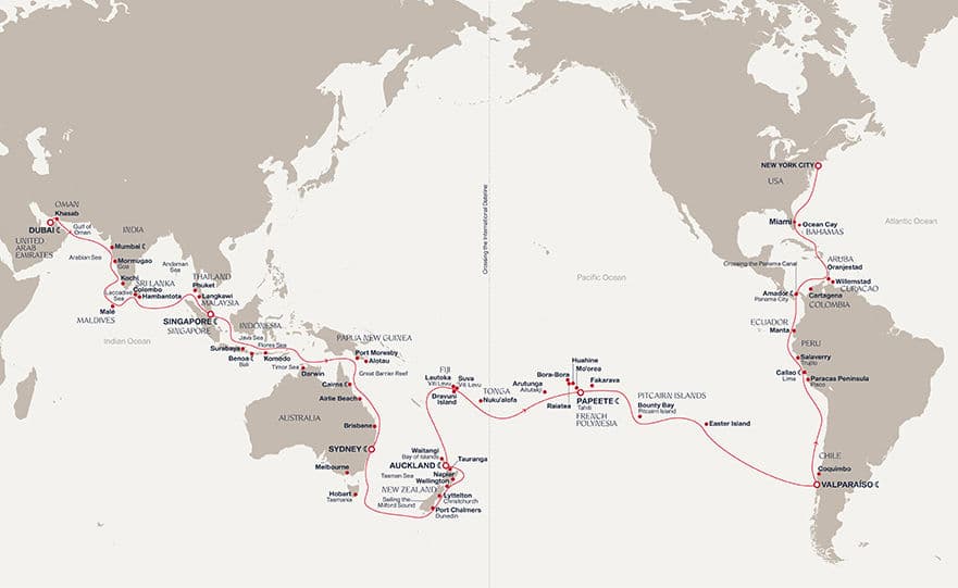 112 nights cruise on EXPLORA I 
from 🇦🇪 Dubai to 🇺🇸 New York 