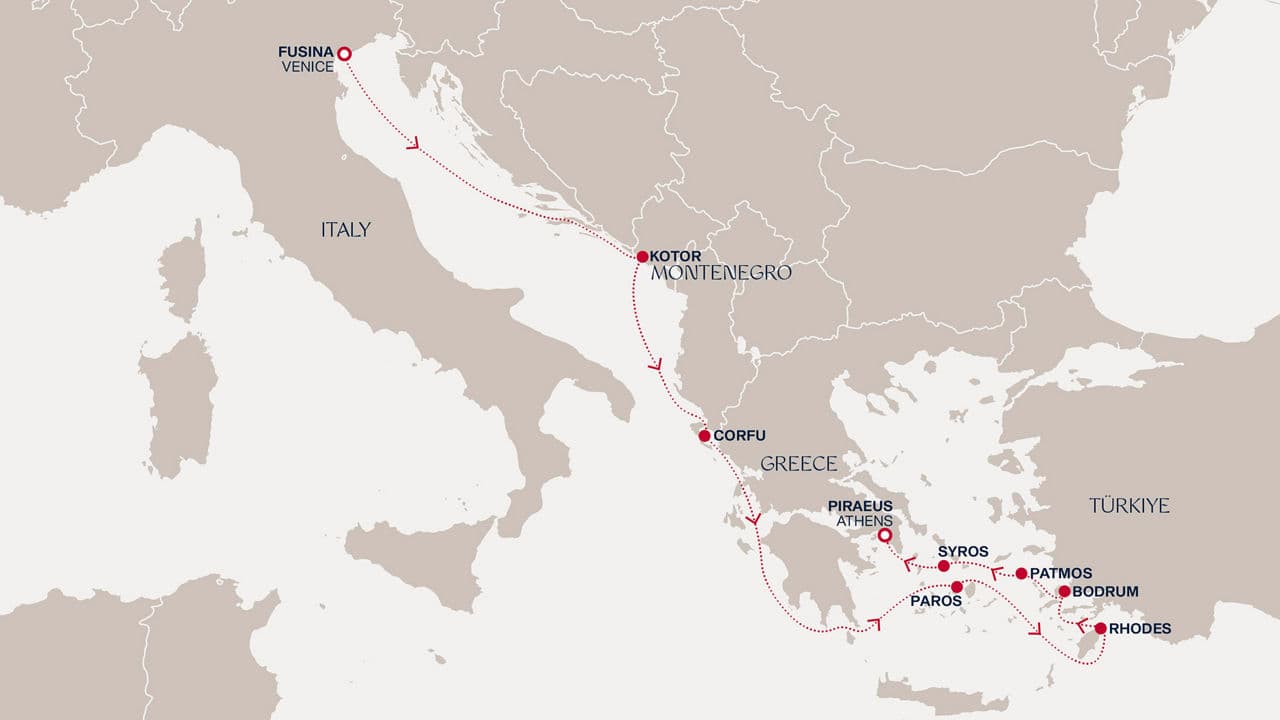 10 nights Mediterranean cruise on EXPLORA II 
from 🇮🇹 Fusina to 🇬🇷 Piraeus 