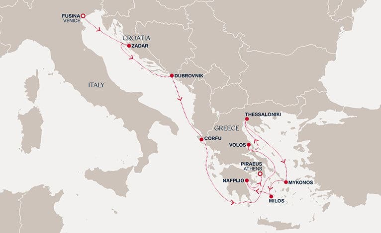11 nights Mediterranean cruise on EXPLORA II 
from 🇮🇹 Fusina to 🇬🇷 Piraeus 