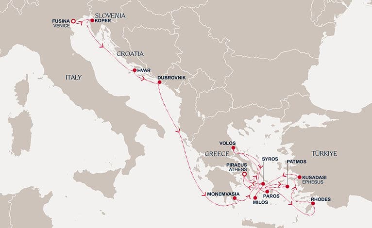 14 nights Mediterranean cruise on EXPLORA I 
from 🇮🇹 Fusina to 🇬🇷 Piraeus 