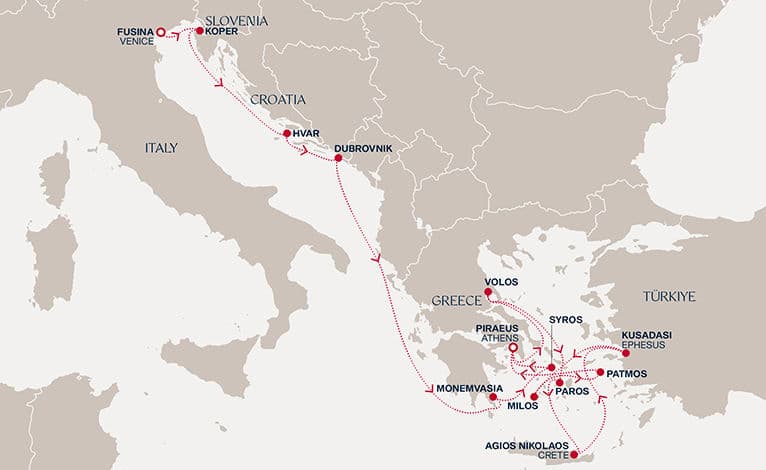 14 nights Mediterranean cruise on EXPLORA I 
from 🇮🇹 Fusina to 🇬🇷 Piraeus 