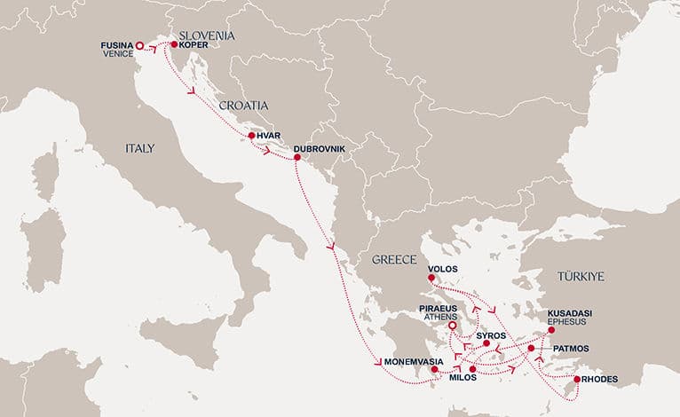 14 nights Mediterranean cruise on EXPLORA I 
from 🇮🇹 Fusina to 🇬🇷 Piraeus 