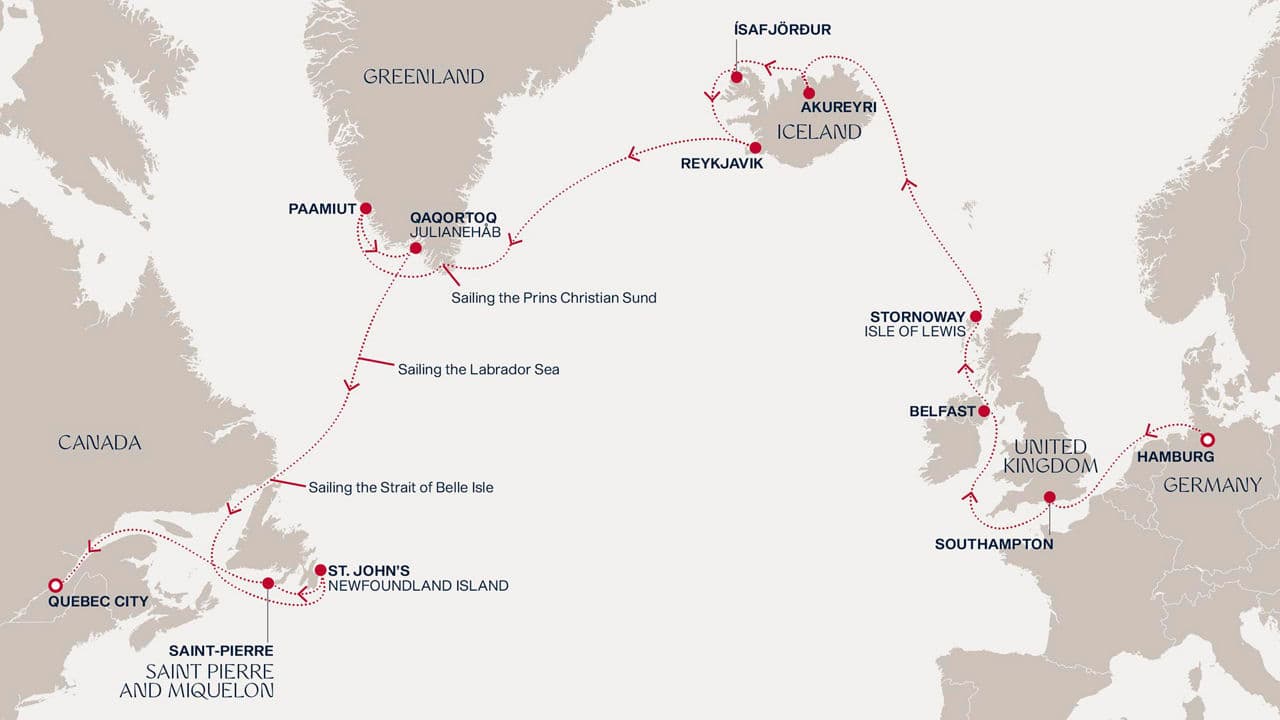 21 nights Transatlantic cruise on EXPLORA IV 
from 🇩🇪 Hamburg to 🇨🇦 Quebec City 