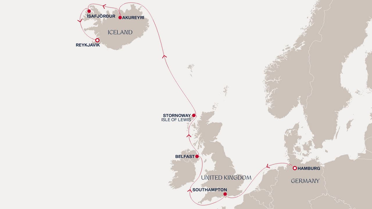 10 nights North European cruise on EXPLORA IV 
from 🇩🇪 Hamburg to 🇮🇸 Reykjavík 