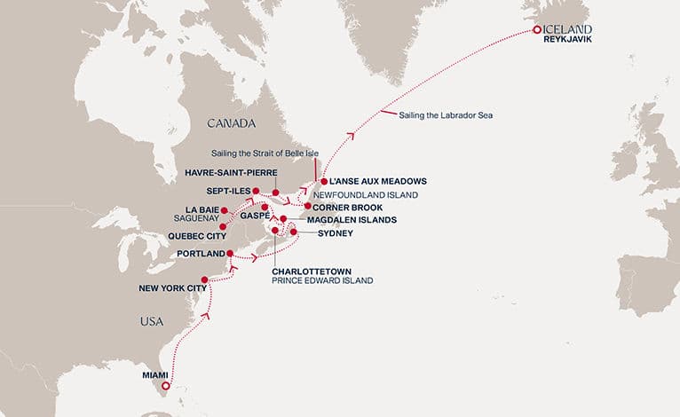 22 nights North East American cruise on EXPLORA IV 
from 🇺🇸 Miami to 🇮🇸 Reykjavík 