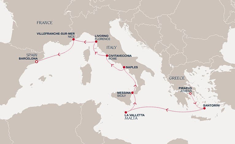 10 nights Mediterranean cruise on EXPLORA II 
from 🇬🇷 Piraeus to 🇪🇸 Barcelona 