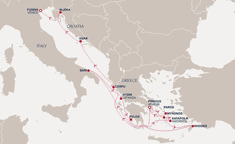 14 nights Mediterranean cruise on EXPLORA II 
from 🇬🇷 Piraeus to 🇮🇹 Fusina 