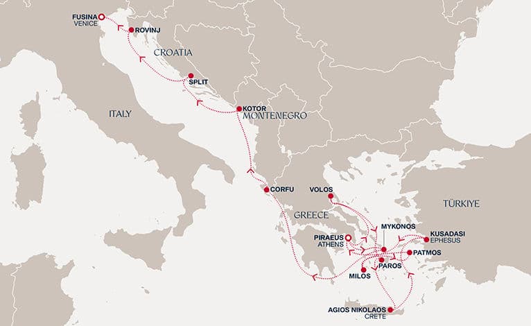 14 nights Mediterranean cruise on EXPLORA I 
from 🇬🇷 Piraeus to 🇮🇹 Fusina 