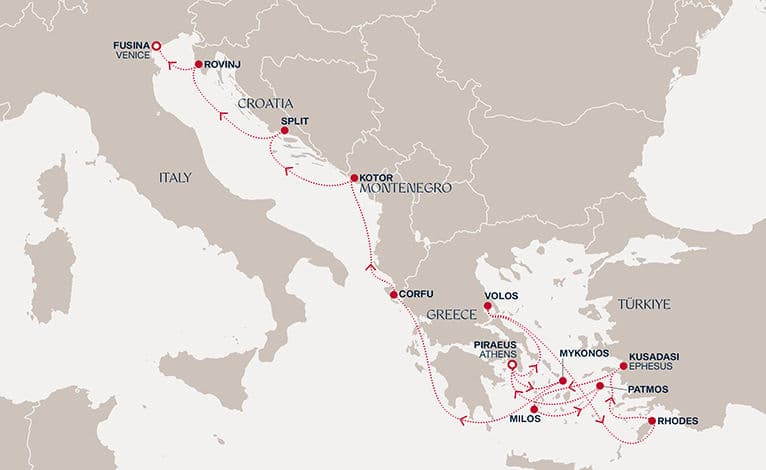 14 nights Mediterranean cruise on EXPLORA I 
from 🇬🇷 Piraeus to 🇮🇹 Fusina 