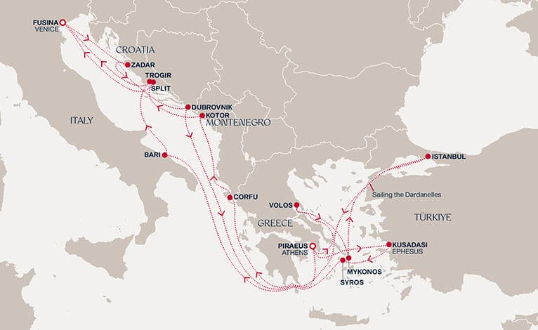 20 nights Mediterranean cruise on EXPLORA II 
from 🇬🇷 Piraeus to 🇮🇹 Fusina 