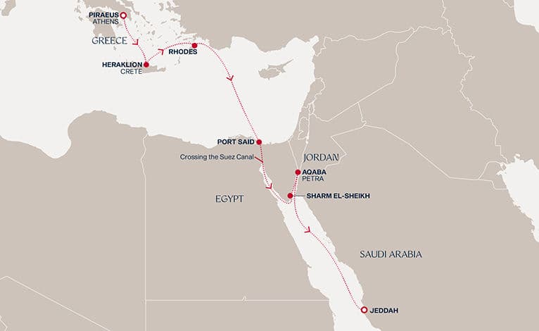 9 nights Transatlantic cruise on EXPLORA I 
from 🇬🇷 Piraeus to 🇸🇦 Jeddah 