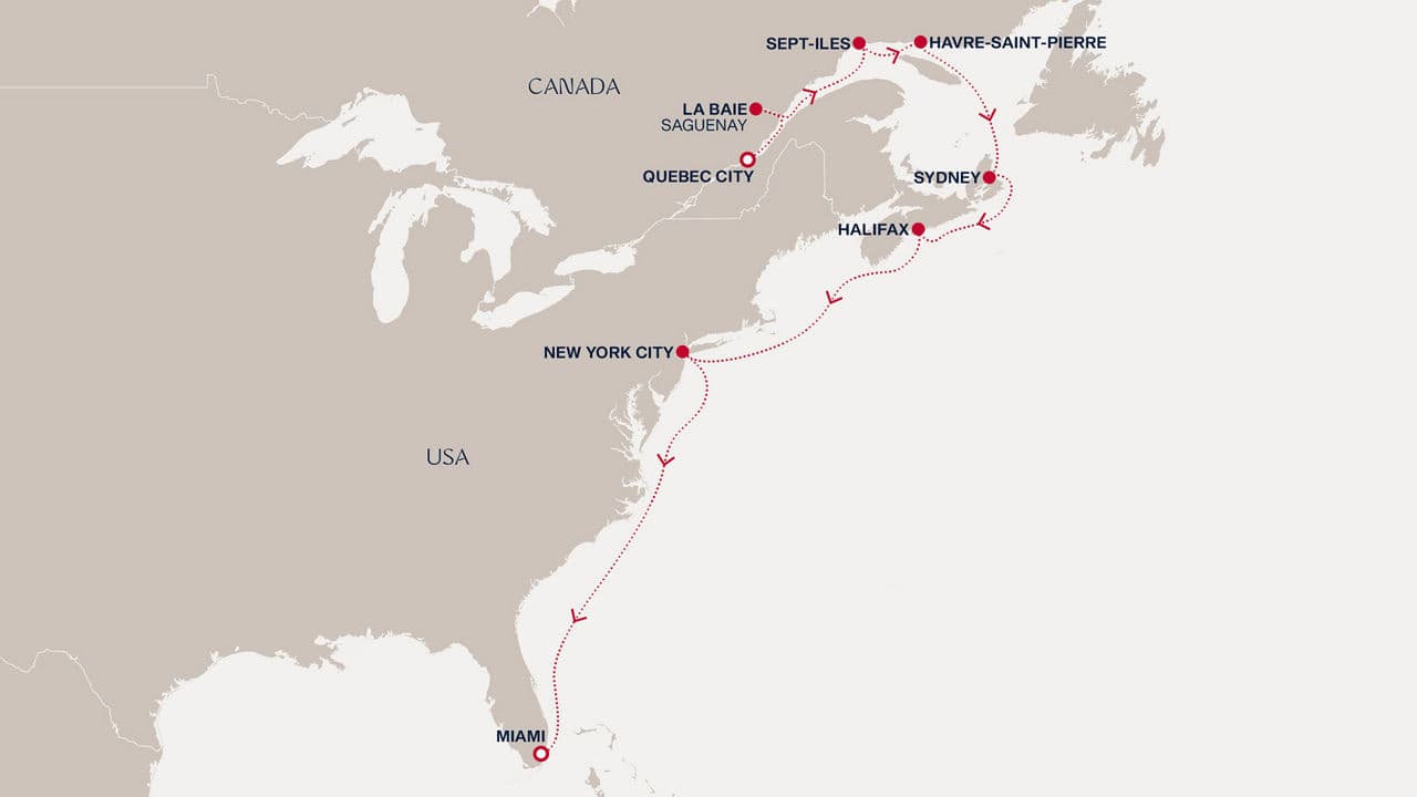 11 nights North East American cruise on EXPLORA IV 
from 🇨🇦 Quebec City to 🇺🇸 Miami 