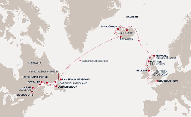 18 nights Transatlantic cruise on EXPLORA IV 
from 🇨🇦 Quebec City to 🇬🇧 Southampton 