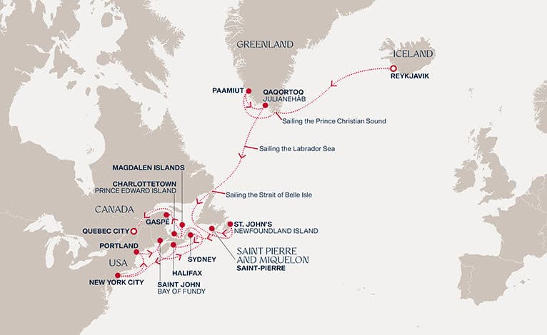 23 nights Transatlantic cruise on EXPLORA V 
from 🇮🇸 Reykjavík to 🇨🇦 Quebec City 