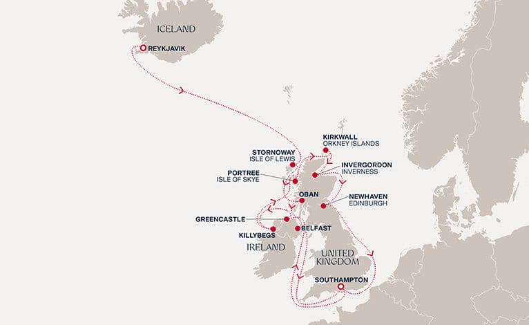 16 nights North European cruise on EXPLORA IV 
from 🇮🇸 Reykjavík to 🇬🇧 Southampton 