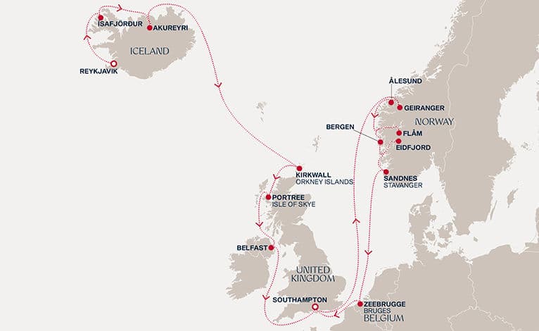 19 nights North European cruise on EXPLORA IV 
from 🇮🇸 Reykjavík to 🇬🇧 Southampton 