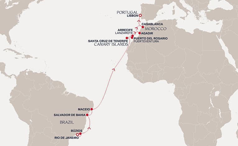 17 nights Transatlantic cruise on EXPLORA I 
from 🇧🇷 Rio de Janeiro to 🇵🇹 Lisbon 