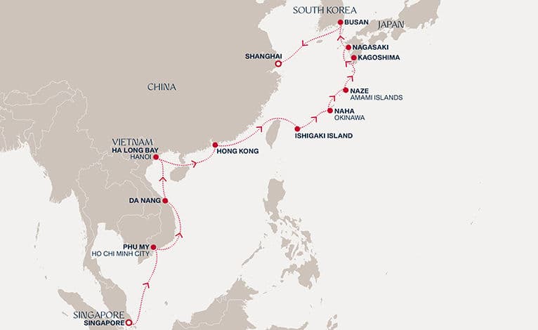 16 nights cruise on EXPLORA III 
from 🇸🇬 Singapore to 🇨🇳 Shanghai 