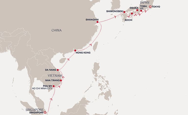 16 nights cruise on EXPLORA III 
from 🇸🇬 Singapore to 🇯🇵 Tokyo 