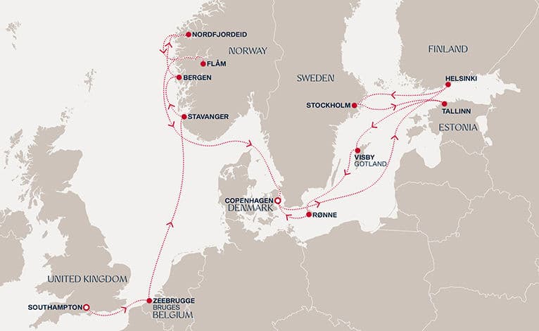16 nights North European cruise on EXPLORA IV 
from 🇬🇧 Southampton to 🇩🇰 Copenhagen 