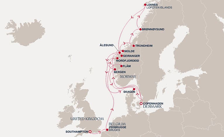19 nights North European cruise on EXPLORA IV 
from 🇬🇧 Southampton to 🇩🇰 Copenhagen 