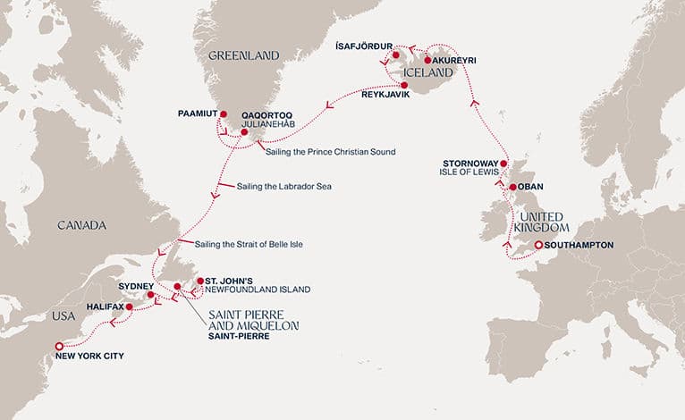 21 nights Transatlantic cruise on EXPLORA V 
from 🇬🇧 Southampton to 🇺🇸 New York 