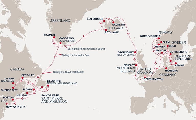 43 nights Transatlantic cruise on EXPLORA IV 
from 🇬🇧 Southampton to 🇺🇸 New York 