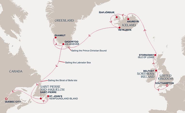 19 nights North European cruise on EXPLORA IV 
from 🇬🇧 Southampton to 🇨🇦 Quebec City 