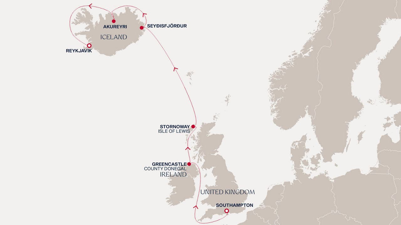 8 nights North European cruise on EXPLORA IV 
from 🇬🇧 Southampton to 🇮🇸 Reykjavík 