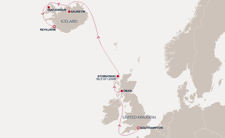 8 nights North European cruise on EXPLORA V 
from 🇬🇧 Southampton to 🇮🇸 Reykjavík 