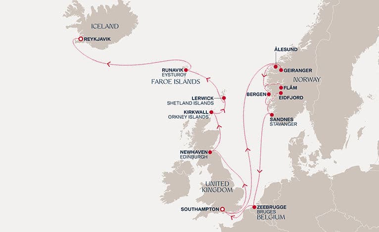 18 nights North European cruise on EXPLORA IV 
from 🇬🇧 Southampton to 🇮🇸 Reykjavík 