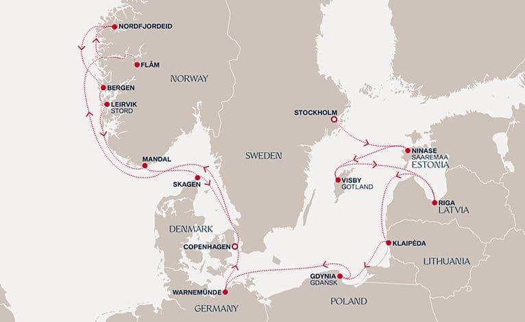 16 nights North European cruise on EXPLORA V 
from 🇸🇪 Stockholm to 🇩🇰 Copenhagen 