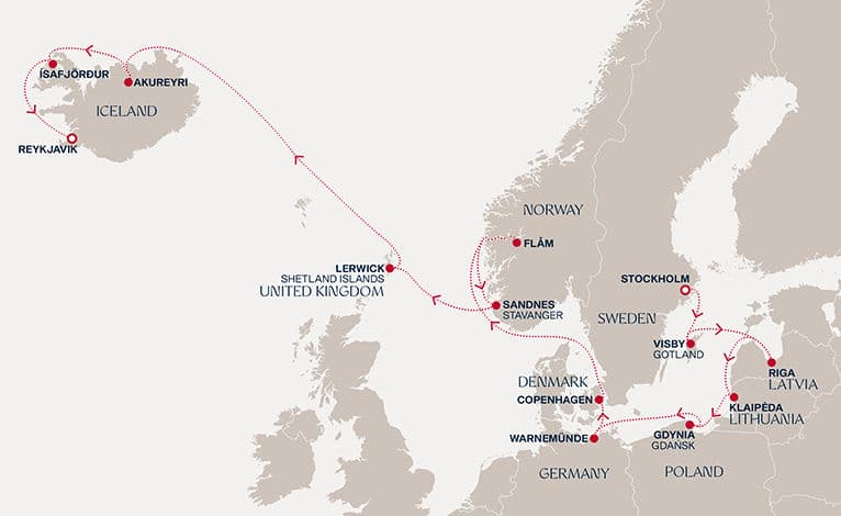 15 nights North European cruise on EXPLORA V 
from 🇸🇪 Stockholm to 🇮🇸 Reykjavík 