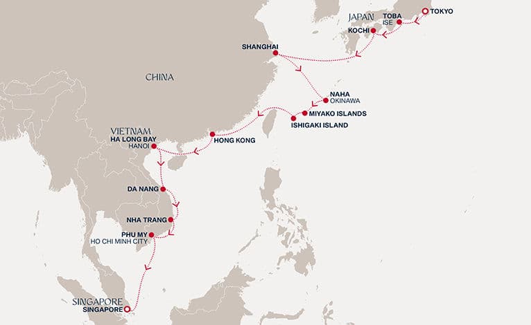 21 nights cruise on EXPLORA III 
from 🇯🇵 Tokyo to 🇸🇬 Singapore 